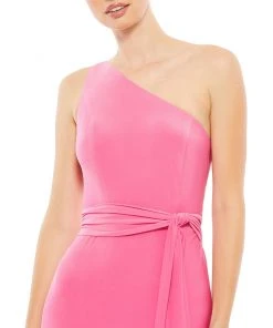 Ieena For Mac Duggal Jersey One Shoulder Belted Trumpet Gown