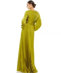 Ieena For Mac Duggal Evening Gowns Long Sleeve Pleated High Neck Gown