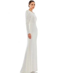 Ieena For Mac Duggal Sequined One Shoulder Trumpet Gown