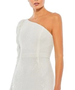 Ieena For Mac Duggal Sequined One Shoulder Trumpet Gown