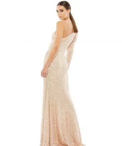Ieena For Mac Duggal Sequined One Shoulder Trumpet Gown