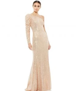 Ieena For Mac Duggal Sequined One Shoulder Trumpet Gown
