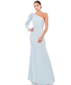 Ieena For Mac Duggal One Shoulder Puff Sleeve Gown