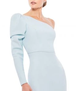 Ieena For Mac Duggal One Shoulder Puff Sleeve Gown