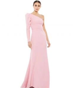 Ieena For Mac Duggal One Shoulder Puff Sleeve Gown