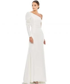 Ieena For Mac Duggal One Shoulder Puff Sleeve Gown