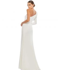 Ieena For Mac Duggal One Shoulder Puff Sleeve Gown