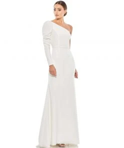 Ieena For Mac Duggal One Shoulder Puff Sleeve Gown