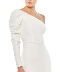 Ieena For Mac Duggal One Shoulder Puff Sleeve Gown