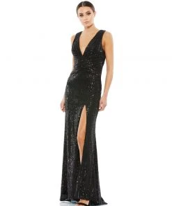 Ieena For Mac Duggal Shop For V-Neck Sequin Wrap Waist Gown
