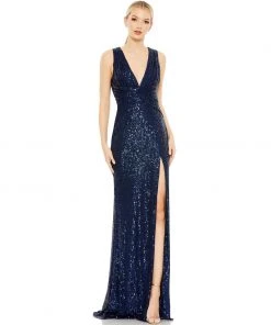 Ieena For Mac Duggal Shop For V-Neck Sequin Wrap Waist Gown