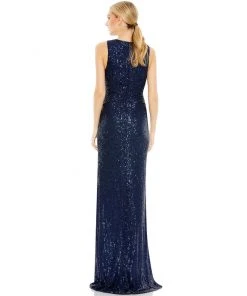 Ieena For Mac Duggal Shop For V-Neck Sequin Wrap Waist Gown