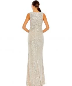 Ieena For Mac Duggal Shop For V-Neck Sequin Wrap Waist Gown