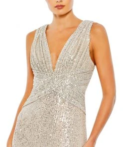 Ieena For Mac Duggal Shop For V-Neck Sequin Wrap Waist Gown