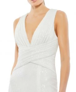 Ieena For Mac Duggal Shop For V-Neck Sequin Wrap Waist Gown