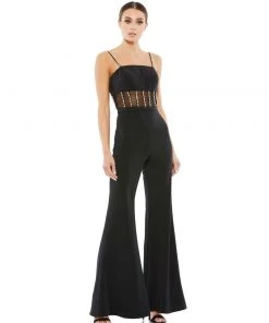 Ieena For Mac Duggal Rhinestone Accented Mesh Jumpsuit Shop For