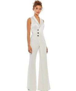 Ieena For Mac Duggal Asymmetrical Sleeveless Faux Tuxedo Jumpsuit Shop For