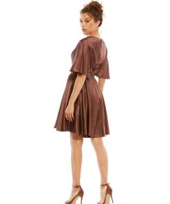Ieena For Mac Duggal Shop For Satin Flowy Cape Sleeve Mini Dress
