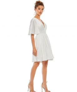 Ieena For Mac Duggal Shop For Satin Flowy Cape Sleeve Mini Dress