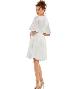 Ieena For Mac Duggal Shop For Satin Flowy Cape Sleeve Mini Dress