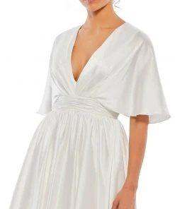 Ieena For Mac Duggal Shop For Satin Flowy Cape Sleeve Mini Dress