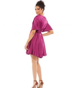 Ieena For Mac Duggal Shop For Satin Flowy Cape Sleeve Mini Dress