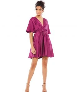 Ieena For Mac Duggal Shop For Satin Flowy Cape Sleeve Mini Dress