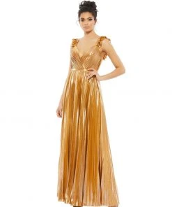 Ieena For Mac Duggal Pleated Ruffled Sleeveless Gown