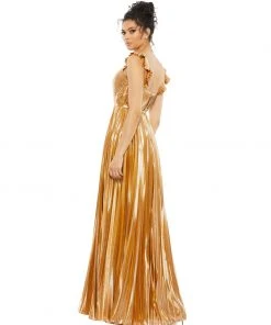 Ieena For Mac Duggal Pleated Ruffled Sleeveless Gown