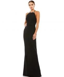 Ieena For Mac Duggal Bow Halter Criss-Cross Column Gown Shop For