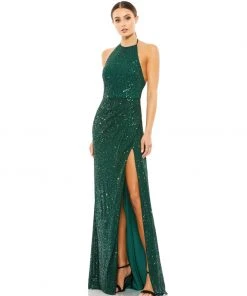 Ieena For Mac Duggal Shop For Sequined Halter Open Back Gown