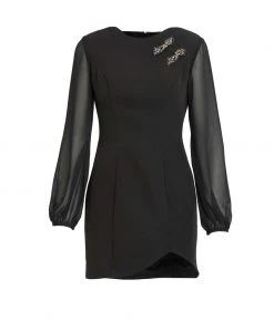 Ieena For Mac Duggal Chiffon Bishop Sleeve Mini Dress