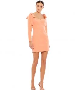 Ieena For Mac Duggal Bow Shoulder Long Sleeve Sweetheart Fitted Mini Dress Shop For