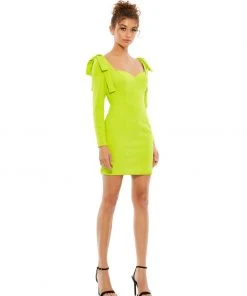 Ieena For Mac Duggal Bow Shoulder Long Sleeve Sweetheart Fitted Mini Dress Shop For