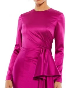 Ieena For Mac Duggal Asymmetrical Draped Long Sleeve Mini Dress