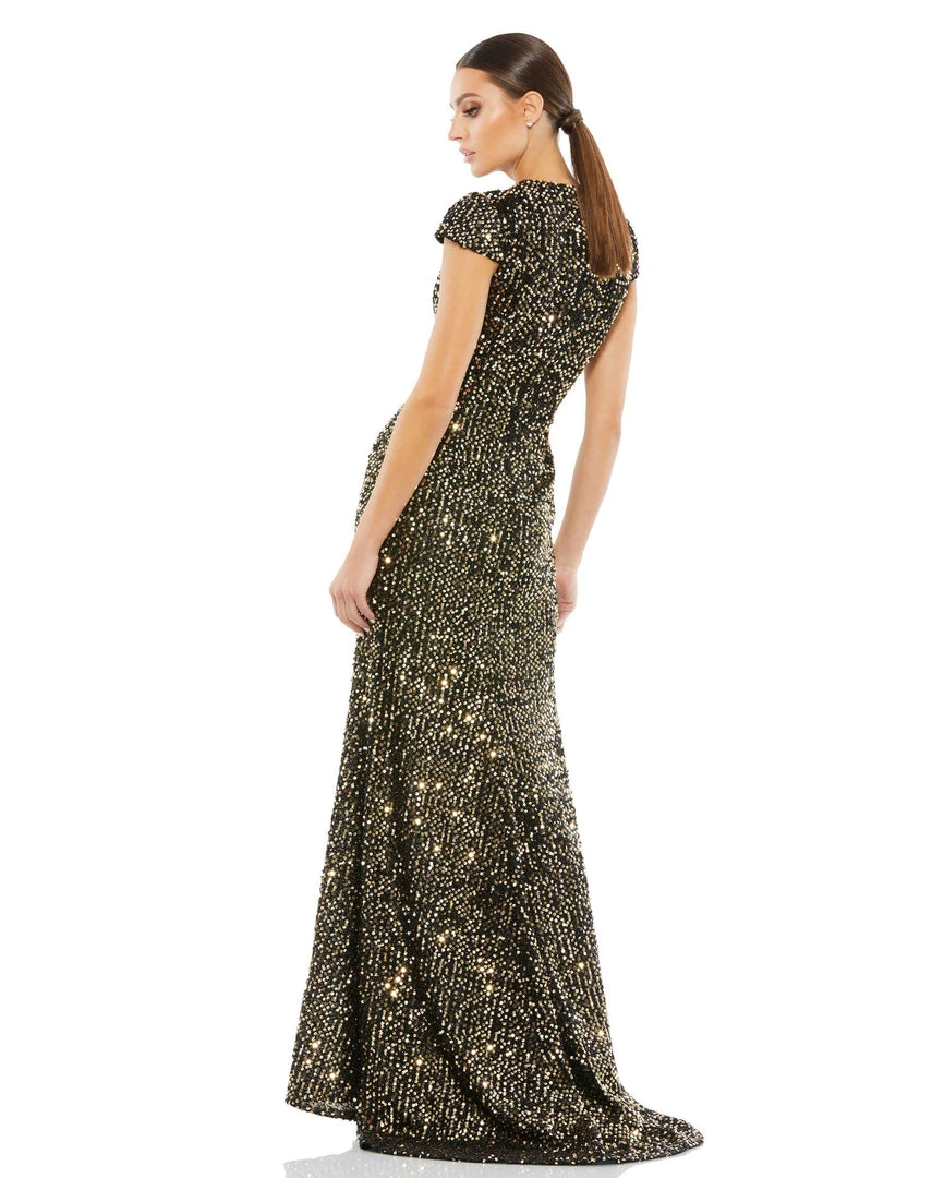 Ieena For Mac Duggal Sequined Cap Sleeve High Neck Gown 3 Ieena For Mac Duggal Sequined Cap Sleeve High Neck Gown