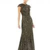 Ieena For Mac Duggal Sequined Cap Sleeve High Neck Gown