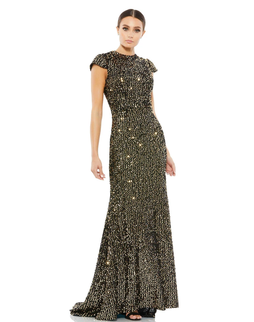 Ieena For Mac Duggal Sequined Cap Sleeve High Neck Gown 1 Ieena For Mac Duggal Sequined Cap Sleeve High Neck Gown