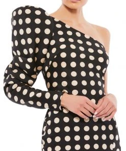 Ieena For Mac Duggal Long Puff Sleeve Polka Dot Tea Length Dress 5 Ieena For Mac Duggal Long Puff Sleeve Polka Dot Tea Length Dress