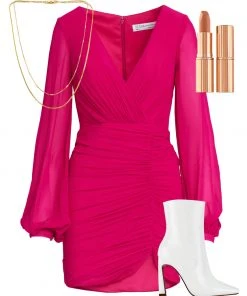 Ieena For Mac Duggal Long Blouson Sleeve Ruched Mini Dress