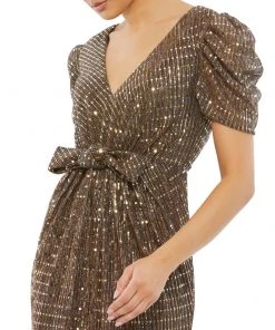 Ieena For Mac Duggal Bow Waist Metallic Gown Shop For