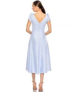 Ieena For Mac Duggal Satin Puff Shoulder Tea Length Dress