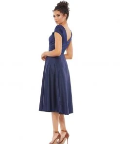 Ieena For Mac Duggal Satin Puff Shoulder Tea Length Dress