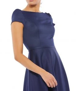 Ieena For Mac Duggal Satin Puff Shoulder Tea Length Dress