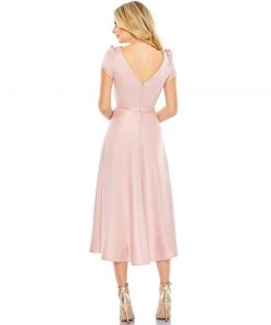 Ieena For Mac Duggal Satin Puff Shoulder Tea Length Dress