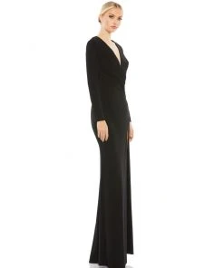 Ieena For Mac Duggal Shop For Jersey Long Sleeve Asymmetrical Ruched Gown