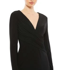 Ieena For Mac Duggal Shop For Jersey Long Sleeve Asymmetrical Ruched Gown