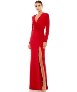 Ieena For Mac Duggal Shop For Jersey Long Sleeve Asymmetrical Ruched Gown