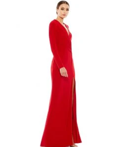 Ieena For Mac Duggal Shop For Jersey Long Sleeve Asymmetrical Ruched Gown