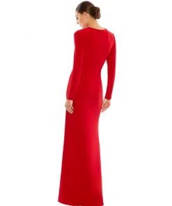 Ieena For Mac Duggal Shop For Jersey Long Sleeve Asymmetrical Ruched Gown
